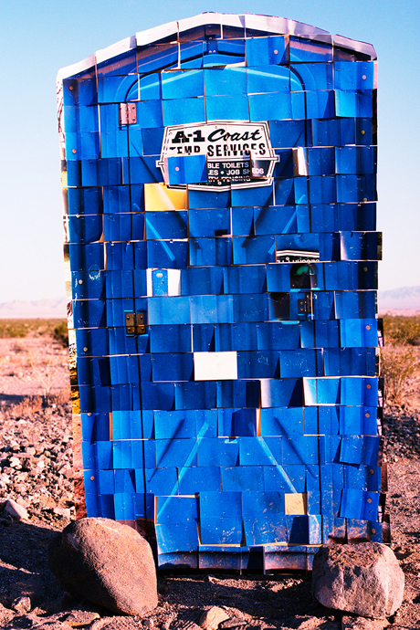 blue porta potty on route 66 amboy