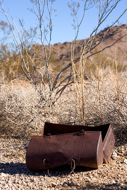 Lunchbox on desert floor